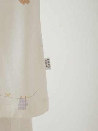 Antibacterial Deodorizing Laundry Bear Pattern Lounge T Shirt in off white, Women's Loungewear Tops, T-shirt , Tank Top at Gelato Pique USA.