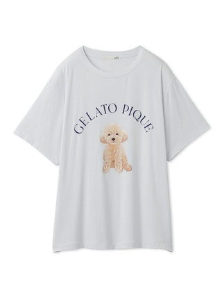 DOG Pattern One Point Lounge T-Shirt in light gray, Women's Loungewear Tops, T-shirt , Tank Top at Gelato Pique USA.