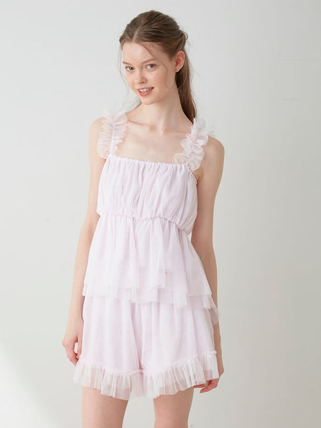 Sweet] Ruffled Tiered Sleep Cami Tops