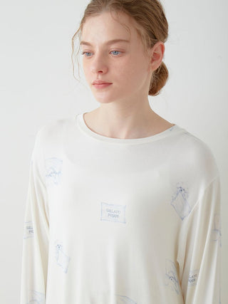 Sleep Dog Pattern Long Sleeve T Shirts in off white, Women's Loungewear Tops, T-shirt , Tank Top at Gelato Pique USA.