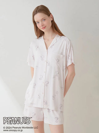 PEANUTS Printed Pajama Shirt in PINK, Women's Loungewear Shirt Sleepwear Shirt, Lounge Set at Gelato Pique USA.