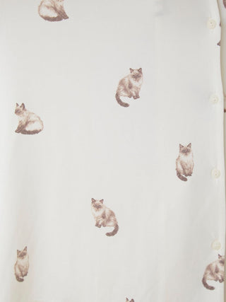 CAT Pattern Long Sleeves Pajama Sleep Shirt in OFF WHITE, Women's Loungewear Shirt Sleepwear Shirt, Lounge Set at Gelato Pique USA.