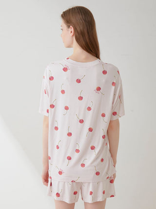 Fruit Pattern Drop Shoulder Lounge T-Shirt in PINK, Women's Loungewear Tops, T-shirt , Tank Top at Gelato Pique USA.
