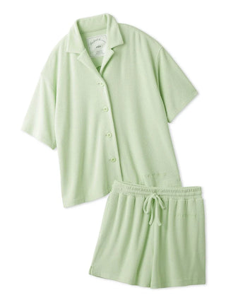 Summer Soft Terry Cloth Button-Down Loungewear Set in LIME, Women's Loungewear Set at Gelato Pique USA.