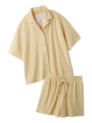 Summer Soft Terry Cloth Button-Down Loungewear Set in ORANGE, Women's Loungewear Set at Gelato Pique USA.