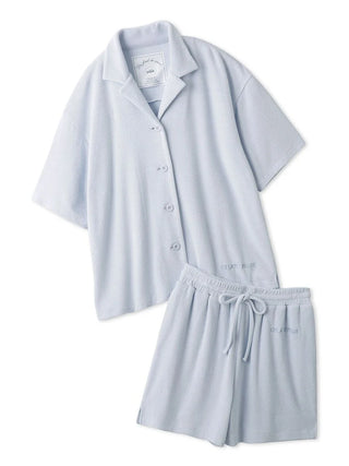 Summer Soft Terry Cloth Button-Down Loungewear Set in BLUE, Women's Loungewear Set at Gelato Pique USA.