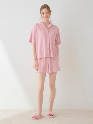 Summer Soft Terry Cloth Button-Down Loungewear Set in PINK, Women's Loungewear Set at Gelato Pique USA.4