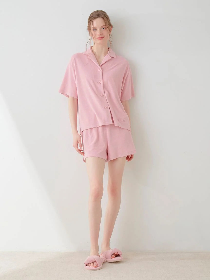 Summer Soft Terry Cloth Button Down Loungewear Set
