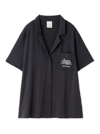 COOL Rayon Logo Button-Up Sleep Shirt in DARK GRAY, Women's Loungewear Shirt Sleepwear Shirt, Lounge Set at Gelato Pique USA.