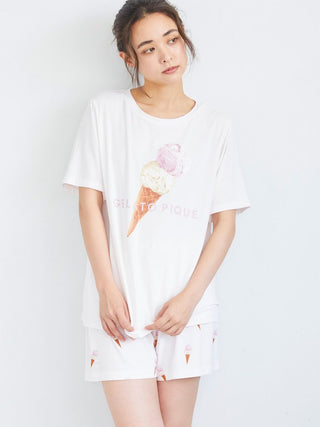 Ice Cream One-point Relaxed Fit T-Shirt in PINK, Women's Loungewear Tops, T-shirt , Tank Top at Gelato Pique USA.