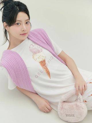 Ice Cream One-point Relaxed Fit T-Shirt in PINK, Women's Loungewear Tops, T-shirt , Tank Top at Gelato Pique USA.