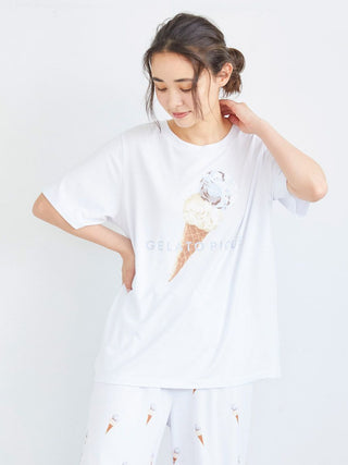 Ice Cream One-point Relaxed Fit T-Shirt in BLUE, Women's Loungewear Tops, T-shirt , Tank Top at Gelato Pique USA.