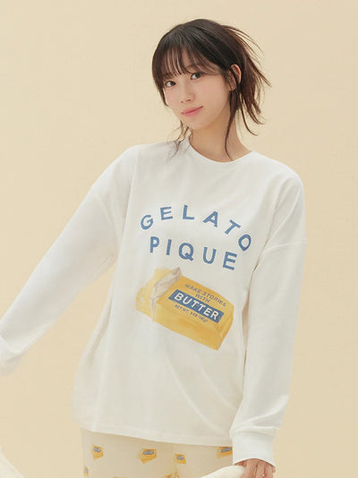 BUTTER/PIE Long Sleeve Lounge Top gelato pique