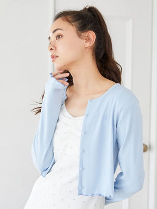 Ribbed Cropped Cardigan in BLUE, Comfy and Luxury Women's Loungewear Cardigan at Gelato Pique USA.