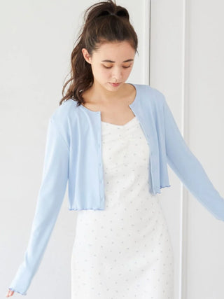 Ribbed Cropped Cardigan in BLUE, Comfy and Luxury Women's Loungewear Cardigan at Gelato Pique USA.