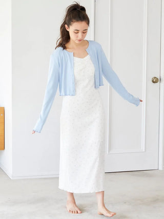 Ribbed Cropped Cardigan in BLUE, Comfy and Luxury Women's Loungewear Cardigan at Gelato Pique USA.