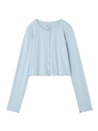 Ribbed Cropped Cardigan in BLUE, Comfy and Luxury Women's Loungewear Cardigan at Gelato Pique USA.