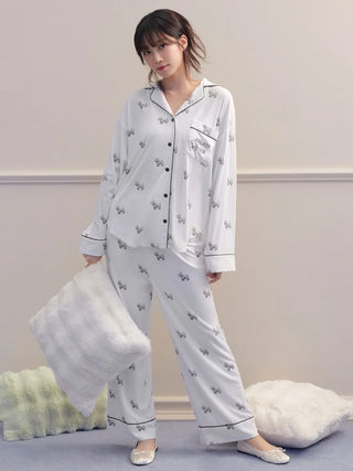 Westie Pajama Sleep Shirt in Off White, Women's Loungewear Shirt Sleepwear Shirt, Lounge Set at Gelato Pique USA