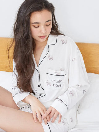 Westie Pajama Sleep Shirt in Off White, Women's Loungewear Shirt Sleepwear Shirt, Lounge Set at Gelato Pique USA