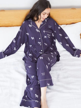 Westie Pajama Sleep Shirt in Navy, Women's Loungewear Shirt Sleepwear Shirt, Lounge Set at Gelato Pique USA