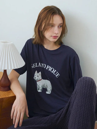 Westie One point Relaxed Fit T-shirt in Navy, Women's Loungewear Shirt Sleepwear Shirt, Lounge Set at Gelato Pique USA