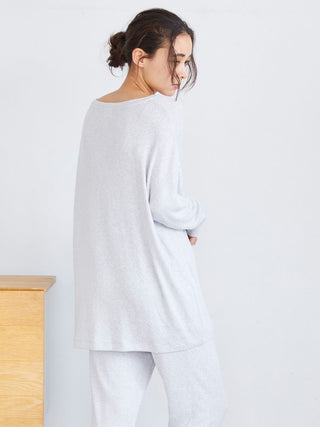 Snow Soft knit Long Sleeve Shirt in GRAY, Women's Loungewear Shirt Sleepwear Shirt, Lounge Set at Gelato Pique USA.