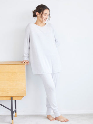 Snow Soft knit Long Sleeve Shirt in GRAY, Women's Loungewear Shirt Sleepwear Shirt, Lounge Set at Gelato Pique USA.