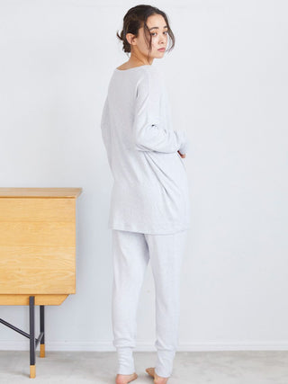 Snow Soft knit Long Sleeve Shirt in GRAY, Women's Loungewear Shirt Sleepwear Shirt, Lounge Set at Gelato Pique USA.