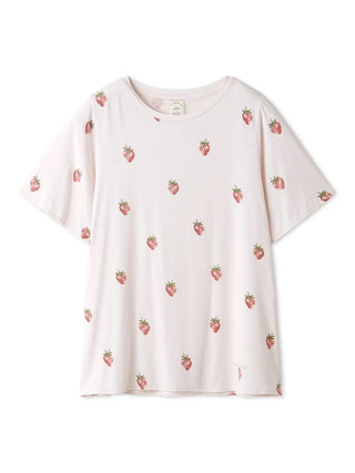 Strawberry Print Short Sleeve Shirts in PINK, Women's Loungewear Shirt Sleepwear Shirt, Lounge Set at Gelato Pique USA.