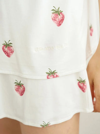 Strawberry Print Short Sleeve Shirts in OFF WHITE, Women's Loungewear Shirt Sleepwear Shirt, Lounge Set at Gelato Pique USA.