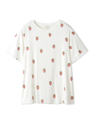 Strawberry Print Short Sleeve Shirts in OFF WHITE, Women's Loungewear Shirt Sleepwear Shirt, Lounge Set at Gelato Pique USA.