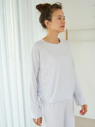 Rayon Long Sleeve T Shirt in BLUE, Women's Loungewear Shirt Sleepwear Shirt, Lounge Set at Gelato Pique USA.