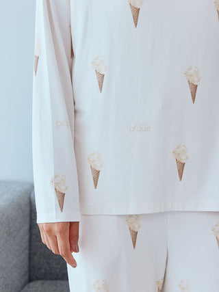 Ice Cream Pattern Long Sleeve Pajama Shirt with soft breathable fabric and charming ice cream cone print, perfect for comfort lounging.