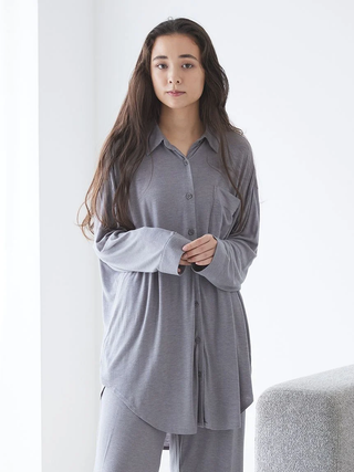 Peach Skin Long Sleeve Pajama Shirt in Gray, Women's Long Sleeve Loungewear Tops, at Gelato Pique USA