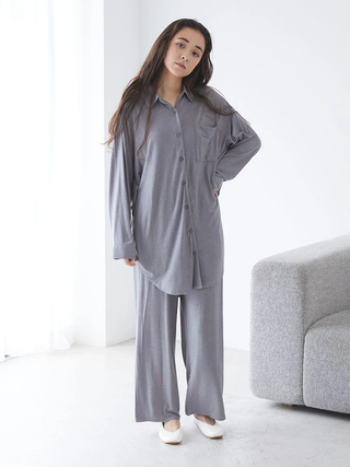 Peach Skin Long Sleeve Pajama Shirt in Gray, Women's Long Sleeve Loungewear Tops, at Gelato Pique USA