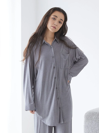 Peach Skin Long Sleeve Pajama Shirt in Gray, Women's Long Sleeve Loungewear Tops, at Gelato Pique USA