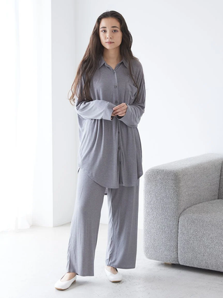 Peach Skin Long Sleeve Pajama Shirt in Gray, Women's Long Sleeve Loungewear Tops, at Gelato Pique USA