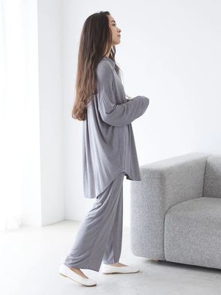 Peach Skin Long Sleeve Pajama Shirt in Gray, Women's Long Sleeve Loungewear Tops, at Gelato Pique USA