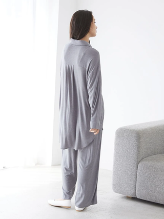 Peach Skin Long Sleeve Pajama Shirt in Gray, Women's Long Sleeve Loungewear Tops, at Gelato Pique USA