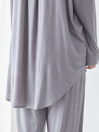 Peach Skin Long Sleeve Pajama Shirt in Gray, Women's Long Sleeve Loungewear Tops, at Gelato Pique USA