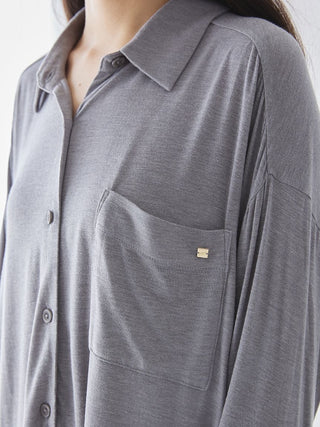 Peach Skin Long Sleeve Pajama Shirt in Gray, Women's Long Sleeve Loungewear Tops, at Gelato Pique USA