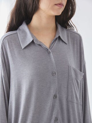 Peach Skin Long Sleeve Pajama Shirt in Gray, Women's Long Sleeve Loungewear Tops, at Gelato Pique USA