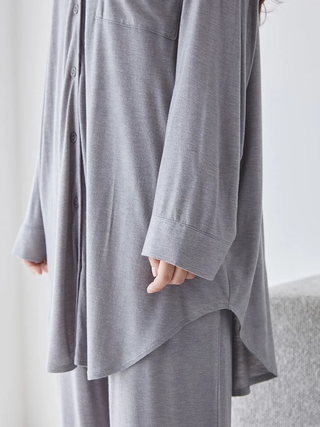 Peach Skin Long Sleeve Pajama Shirt in Gray, Women's Long Sleeve Loungewear Tops, at Gelato Pique USA