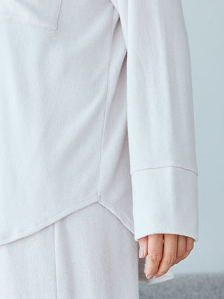 Close-up of a snow-white long sleeve pajama shirt from Gelato Pique, highlighting soft fabric and elegant design details.