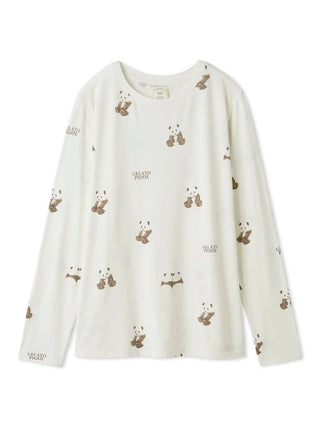 Panda Pattern Long Sleeve T-Shirt in soft brown and pink by Gelato Pique USA, perfect premium loungewear and sleepwear.