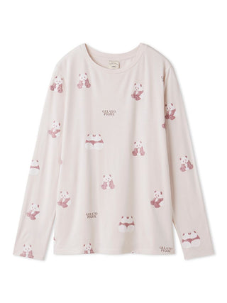 Gelato Pique USA panda pattern long sleeve shirt in brown and pink, featuring premium loungewear and sleepwear design.