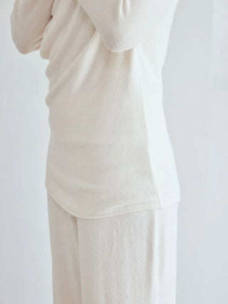 Snow Long Sleeve Shirt Loungewear in cream, featuring elegant drape and luxurious comfort, perfect for cozy and stylish relaxation.