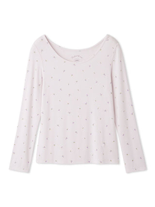 Gelato Pique USA pink long sleeve T-shirt with ribbon pattern, soft ribbed material. Premium loungewear and sleepwear.