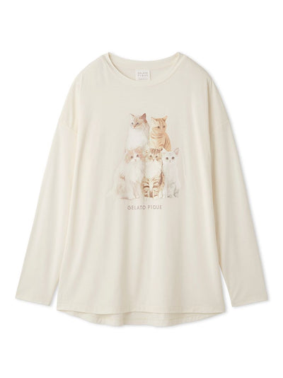 Cat One-Point Long Sleeve T-shirt gelato pique