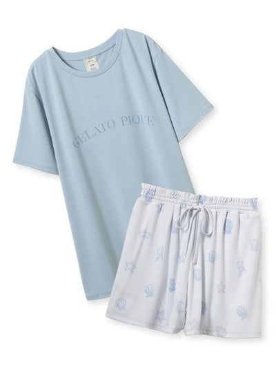 Cool-Touch Motif Variety Print T-shirt & Shorts Set gelato pique